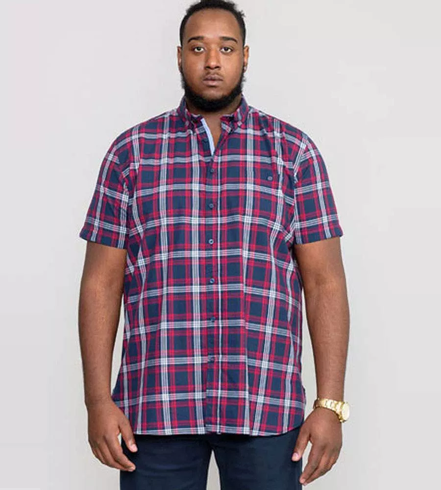 Duke Direct D555 Big Mens Navy Red Check Shirt With Short Sleeves RIP