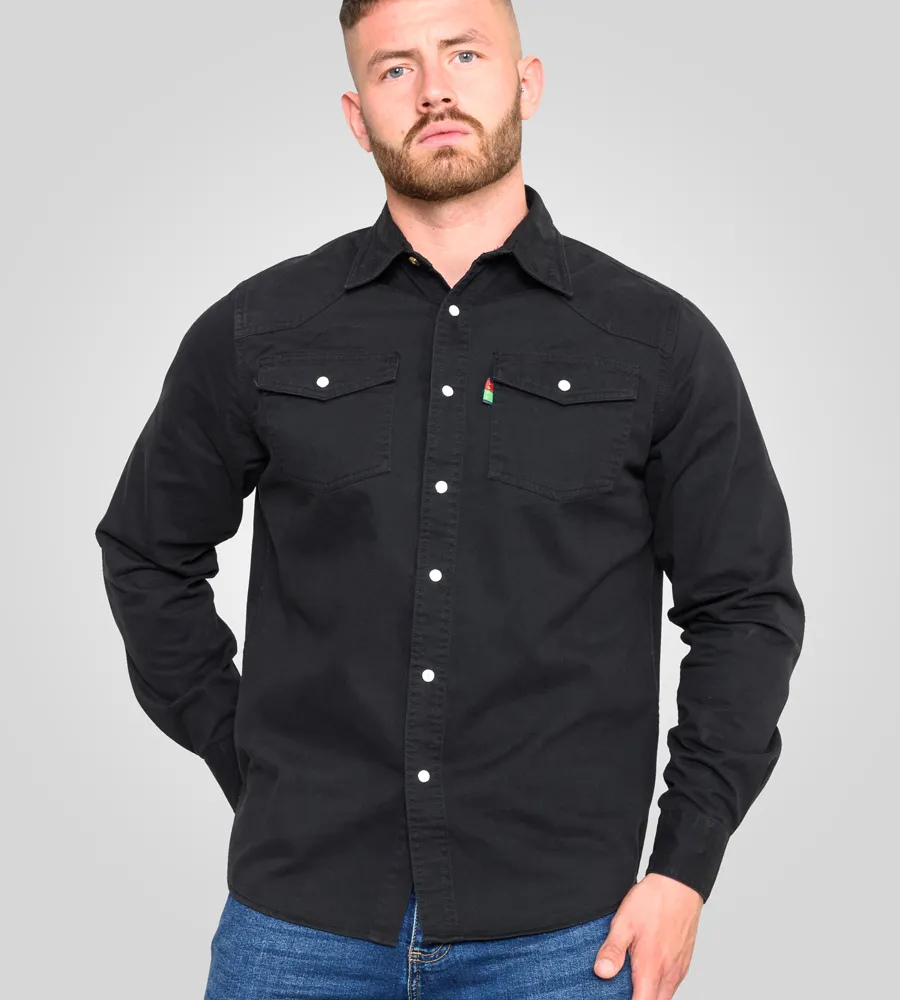Duke Direct Duke Mens Long Sleeve Black Denim Shirt Western