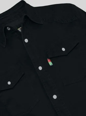 Duke London Camicia Uomo Denim Slavato Da Lavoratore, Maniche Lunghe, Nero, Taglie Forti (XXXXX-Large)
