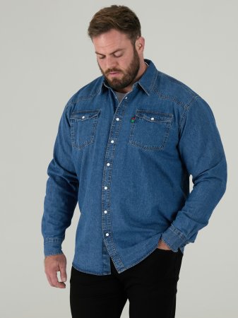 Duke Big Mens Long Sleeve Blue Denim Shirt Western Style (WESTERN BLUE STONEWASH) KS1023-K