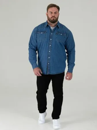 Duke Direct - Duke Big Mens Long Sleeve Blue Denim Shirt Western