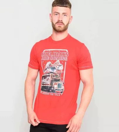 New Look x Coca Cola Christmas 'holidays are coming' acid wash t-shirt in grey A