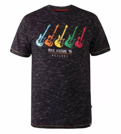 Maglietta Uomo D555 Duke Barnet Big & Tall - Stampa Multi Chitarra, Nero, Cotone E Poliestere