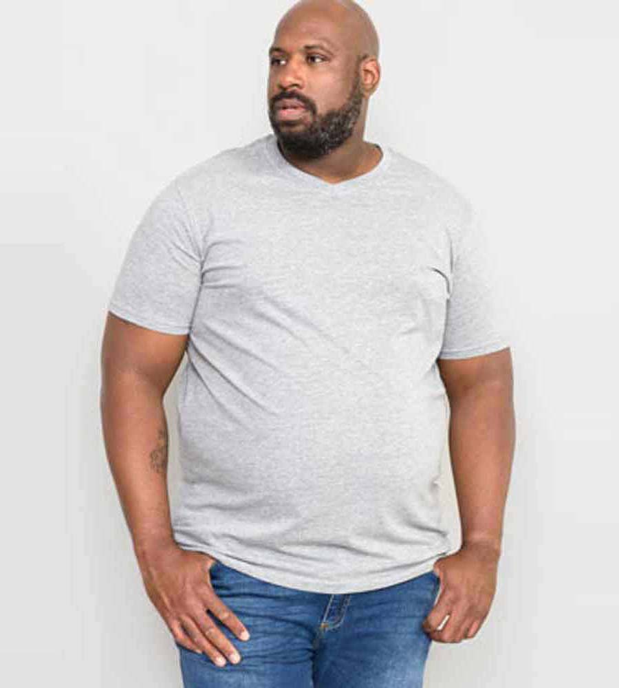 D555 Big Mens Grey Combed Cotton V Neck T-Shirt (SIGNATURE GREY)