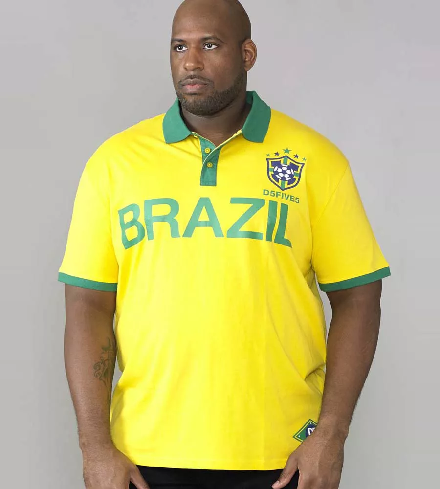 D555 Big Mens Yellow Brazil Football Polo Shirt SILVA YELLOW
