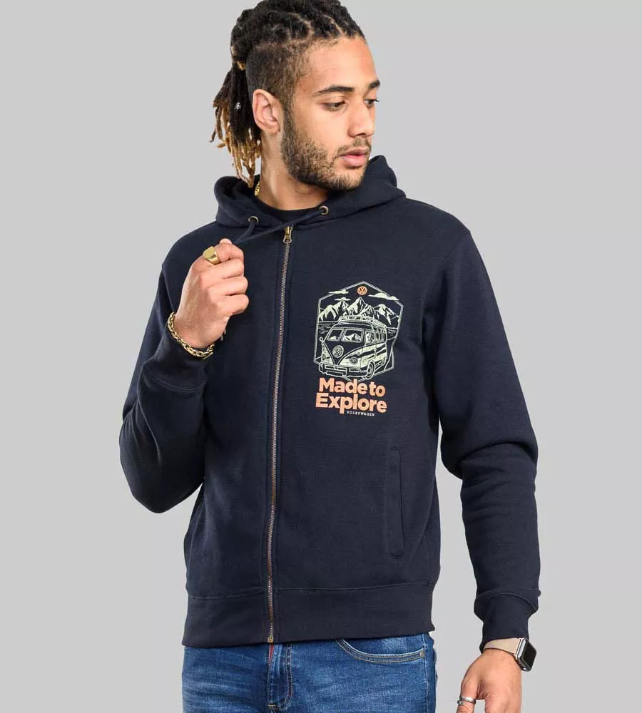 D555 Mens Full Zip Hoodie Official VW Camper Van Print ANSFORD