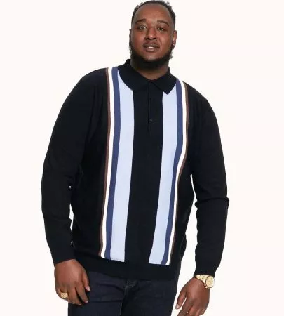 Black and white striped polo long sleeve online