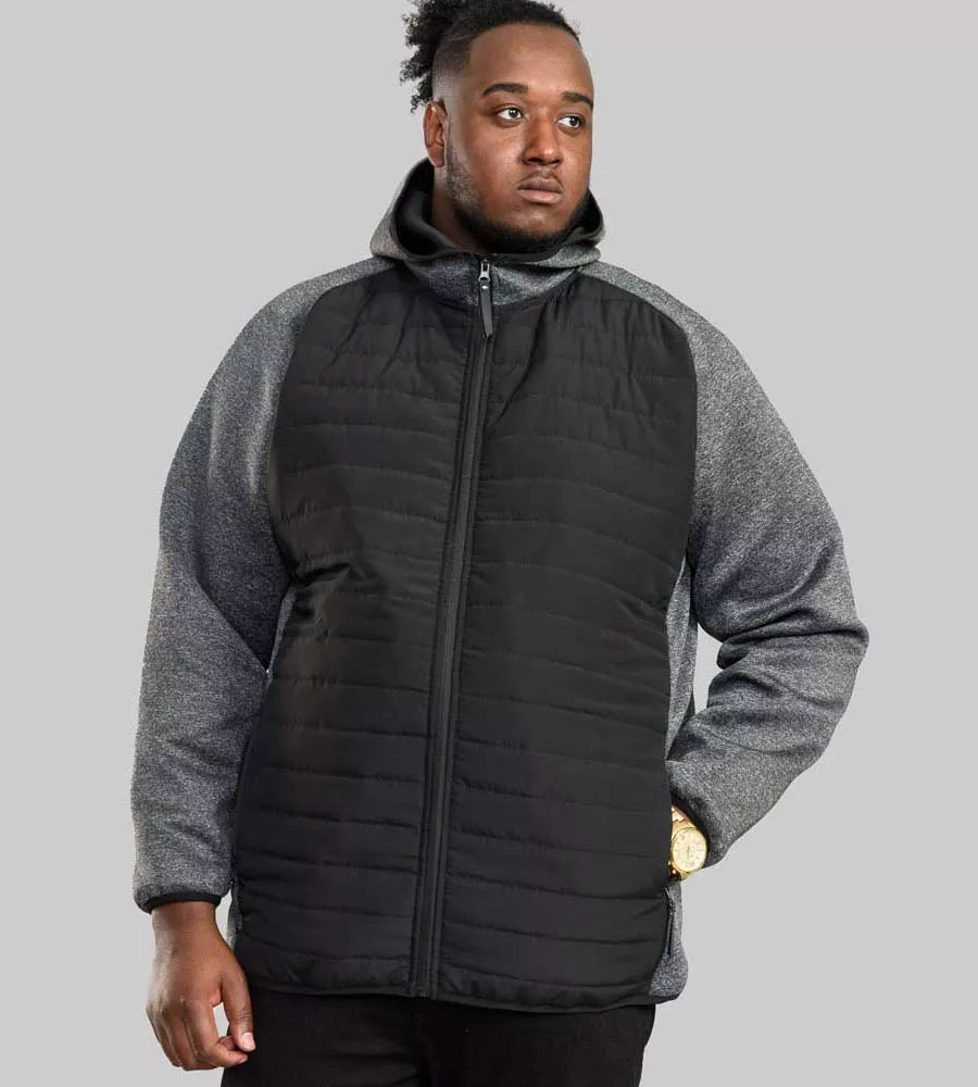D555 Big Mens Quilted Jacket With Fleece Sleeves Hood HIGHAMPTON