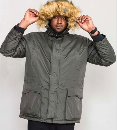 D555 Big Mens Khaki Parka Style Jacket With Detachable Fur Trim (LOVETT KHAKI)