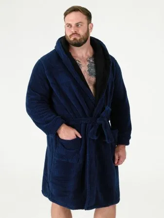 Duke Direct - D555 Big Mens Super Soft Navy Dressing Gown With Hood (NEW...