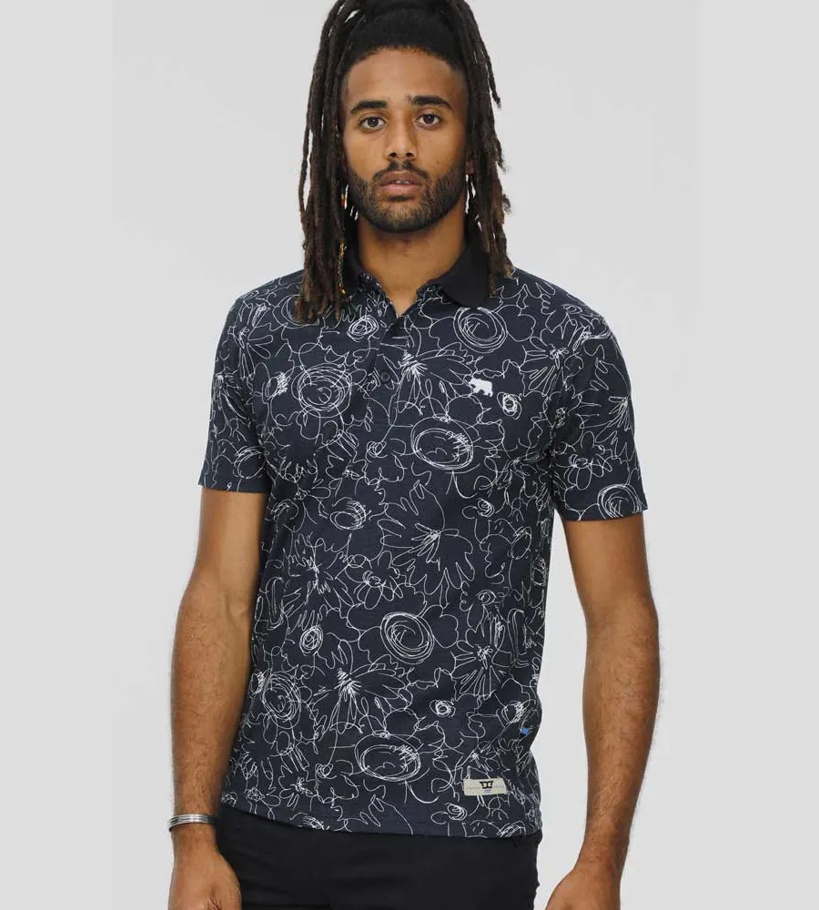 Black floral polo shirt deals