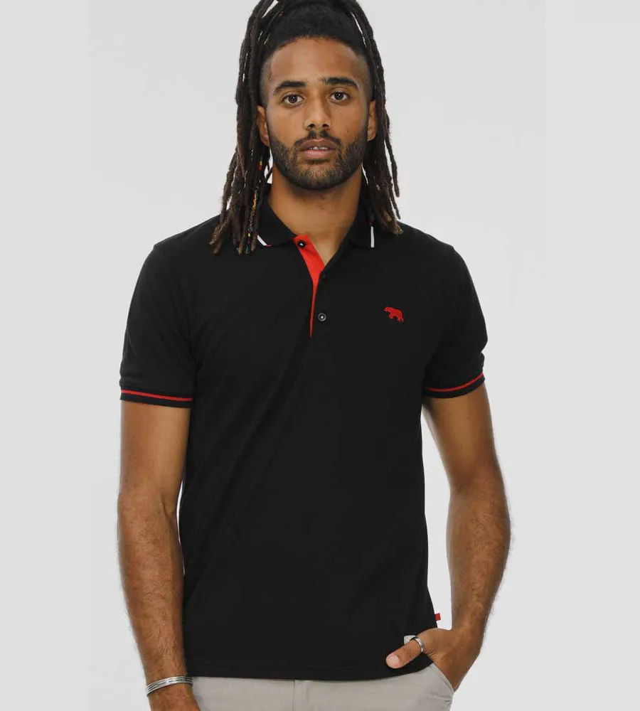 D555 Mens Black Pique Polo Shirt With Cuff and Collar Tipping Detail SALFORD 2