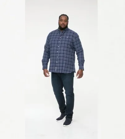 Duke Direct - D555 Big Mens Long Sleeve Navy Check Shirt With