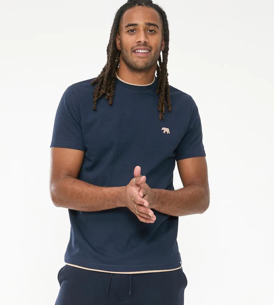 Duke Direct - D555 Mens Navy Waffle Textured T-Shirt With Double
