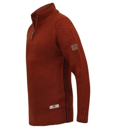 Duke Direct - D555 Big Mens Rust Jacquard Knitted Jumper With 1/4