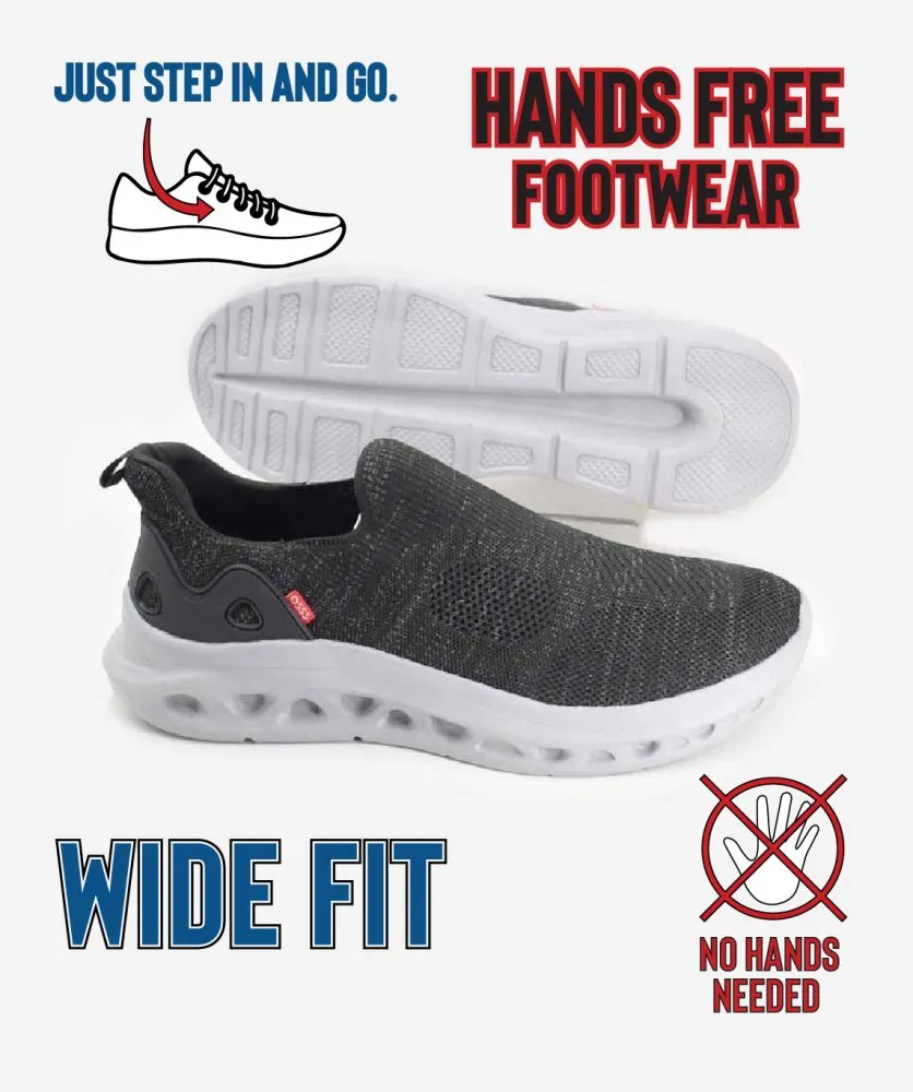 D555 Big Mens Black Hands Free Shoes With Knitted Top BLYTH 1