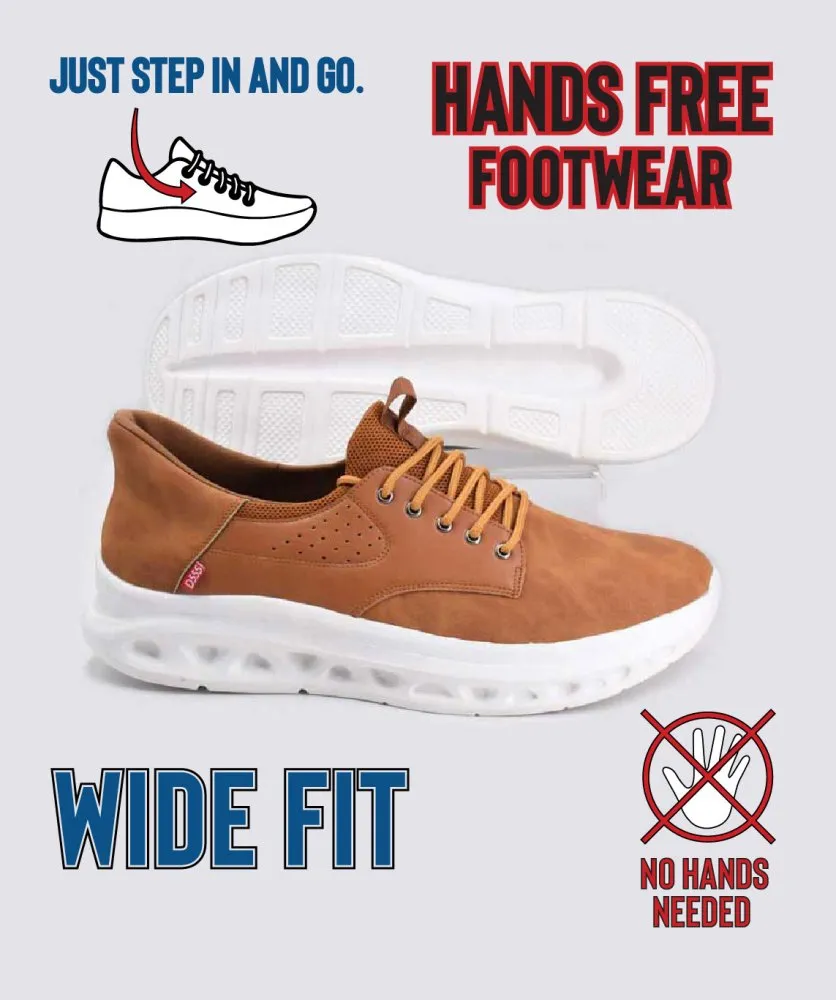 Duke Direct D555 Big Mens Tan Hands Free Shoes With PU Faux Suede Top