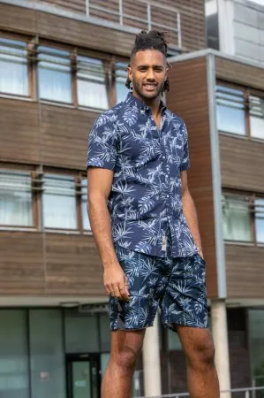 D555 Truro Hawaiian Shirt For Men - Navy Tropical Print, 100% Cotton, Sizes 2XL To 6XL
