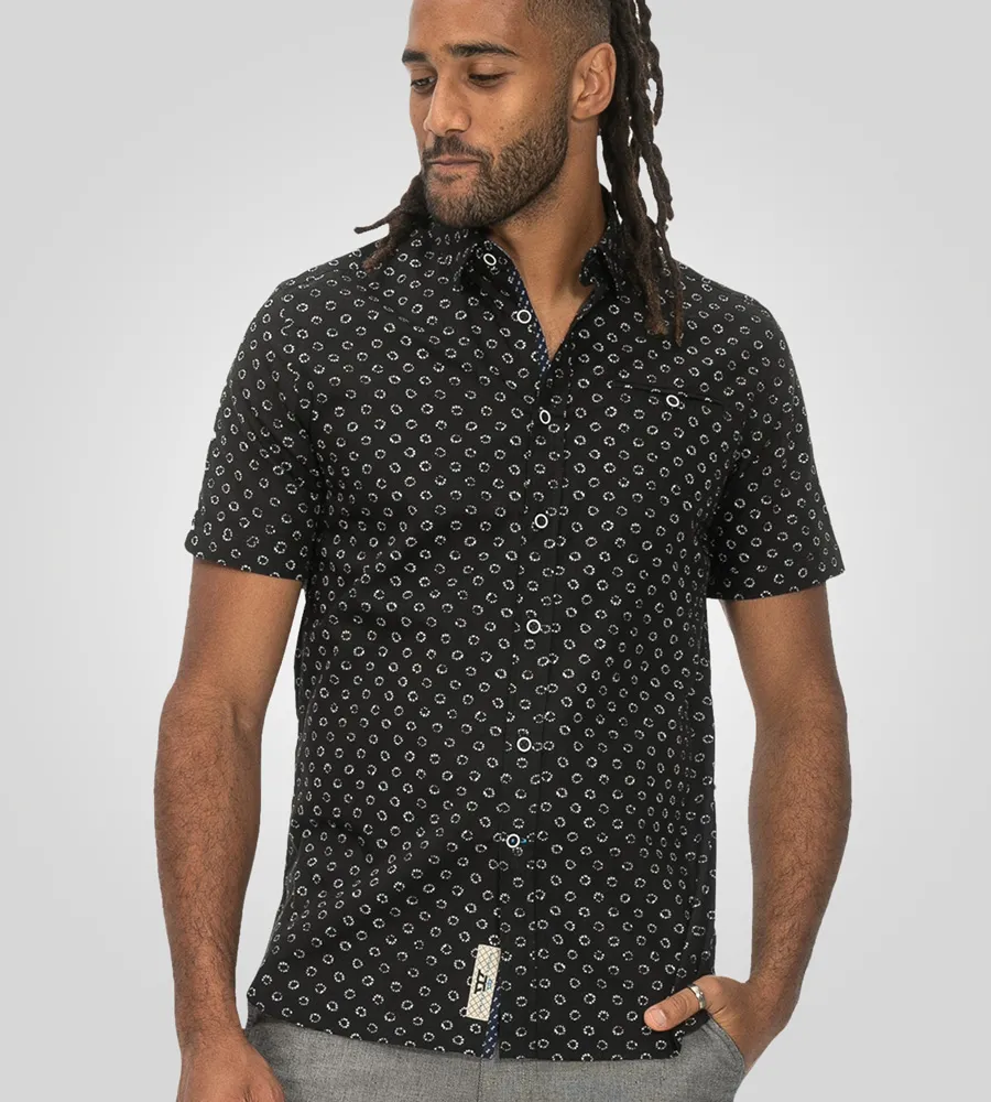 Duke Direct - D555 Mens Black Short Sleeve Shirt With Micro Print