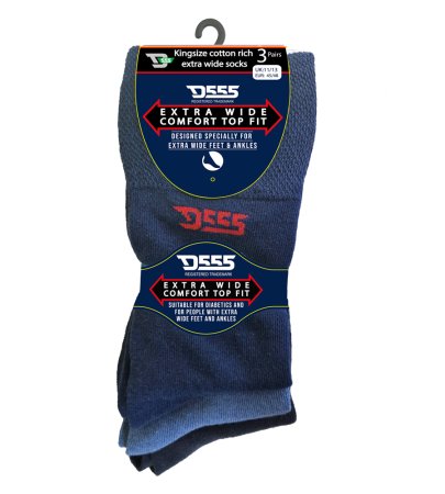 D555 Big Mens Extra Wide Comfort Fit Socks 3 Pair Pack (HAROLD 2)