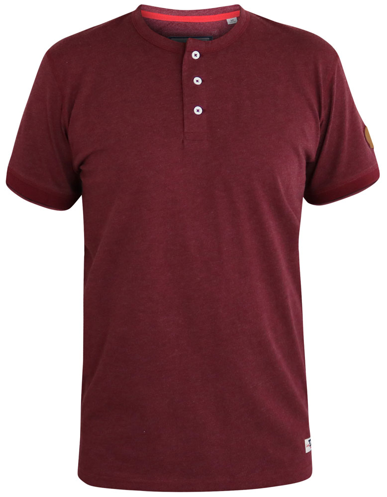 D555 Kingsize Mens Red Twisted Yarn T-Shirt With Grandad Collar DANIEL-1